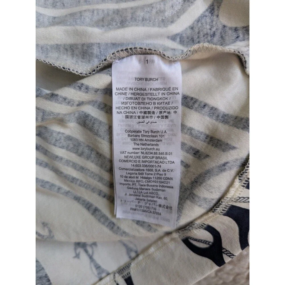 Tory Burch Women’s White And Navy Nautical Seafaring Top Size Medium